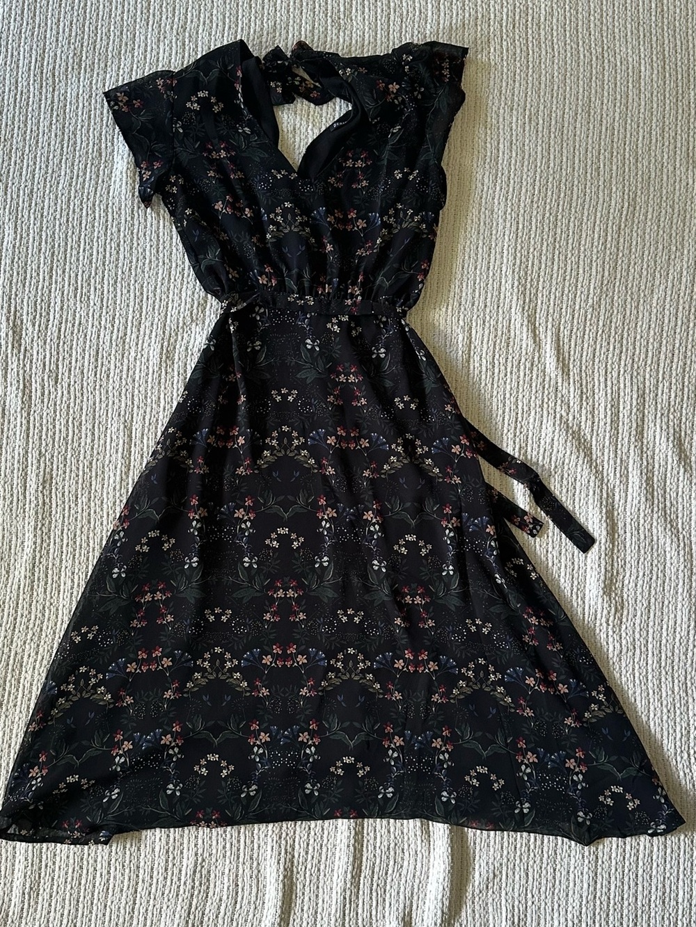 Floral Black Tie-Back Midi Dress - Women